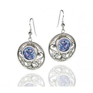 Rafael Jewelry Sterling Silver Earrings with Roman Glass & Carvings Ohrringe