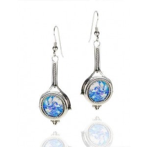 Rafael Jewelry Sterling Silver Dangling Earrings with Roman Glass Ohrringe
