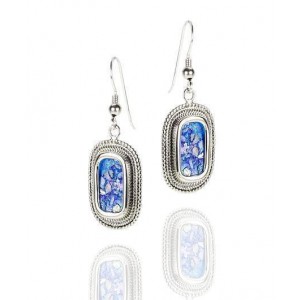 Rafael Jewelry Oval Sterling Silver Earrings with Roman Glass & Filigree Decoration Ohrringe