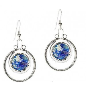 Rafael Jewelry Designer Circular Earrings in Sterling Silver and Roman Glass
 Ohrringe