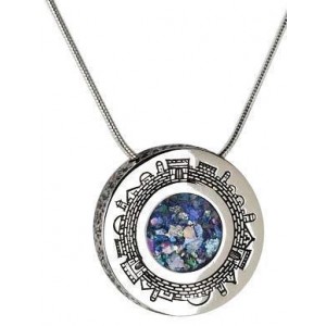 Sterling Silver Pendant with Roman Glass and Jerusalem Engraving-Rafael Jewelry Ketten & Anhänger