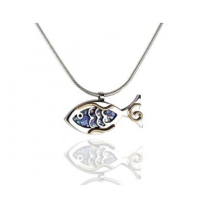 Fish Pendant in Sterling Silver & Roman Glass with Gold-Plated Decoration-Rafael Jewelry Ketten & Anhänger