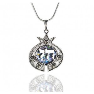 Pomegranate Pendant with Chai in Sterling Silver & Roman Glass-Rafael Jewelry Chai Pendants & Necklaces