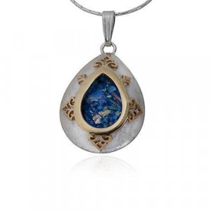 Pendant in Silver & 9k Yellow Gold with Roman Glass in Drop Shape by Rafael Jewelry Ketten & Anhänger