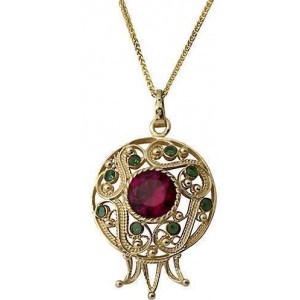 14k Yellow Gold Pendant with Ruby & Emerald in Pomegranate Shape Rafael Jewelry Designer Default Category