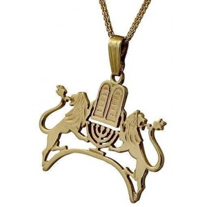 Rafael Jewelry Designer 14k Yellow Gold Pendant with Ten Commandments & Lions of Judah Ketten & Anhänger