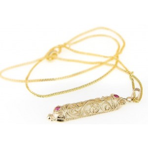 Filigree 14k Yellow Gold Pendant with Ruby Stones Rafael Jewelry Designer Ketten & Anhänger