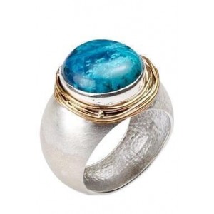 Sterling Silver Ring With Eilat Stone and Gold-Plated Strings by Rafael Jewelry Jüdische Ringe