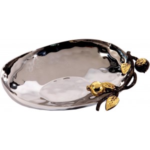 Medium Oval Stainless Steel Bowl with Pomegranate Design by Yair Emanuel Servierelemente
