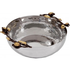 Deep Stainless Steel Bowl with Pomegranate Design by Yair Emanuel Servierelemente