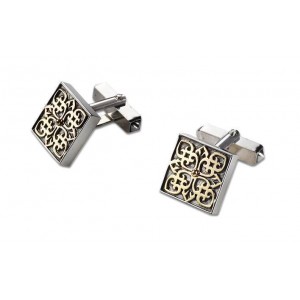 Square Cufflinks in Sterling Silver & 9k Gold Ornament by Rafael Jewelry Accessoires