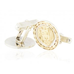 Sterling Silver Cufflinks with 9k Gold Lion of Judah & Olive Branch by Rafael Jewelry Men's Jewelry