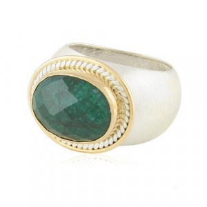 Rafael Jewelry Sterling Silver Ring with 9k Yellow Gold and Emerald Stone Jüdische Ringe