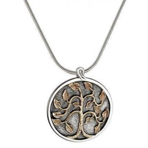 Round Pendant in Sterling Silver with 9k Yellow Gold Tree of Life by Rafael Jewelry Ketten & Anhänger