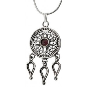 Sterling Silver Pendant with Filigree Garnet and Drops by Rafael Jewelry Künstler & Marken
