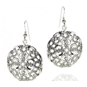 Round Earrings in Sterling Silver with Floral Motif Rafael Jewelry Ohrringe