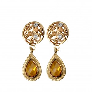 Drop Earrings in 14k Yellow Gold with Champagne Gems by Rafael Jewelry Jüdischer Schmuck