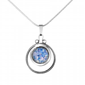 Sterling Silver Pendant Circle Shaped with Roman Glass by Estee Brook Ketten & Anhänger