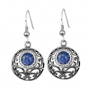 Round Sterling Silver Earrings with Roman Glass by Rafael Jewelry