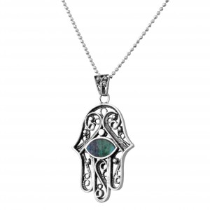 Hamsa Pendant in Sterling Silver & Eilat Stone by Rafael Jewelry Jüdischer Schmuck