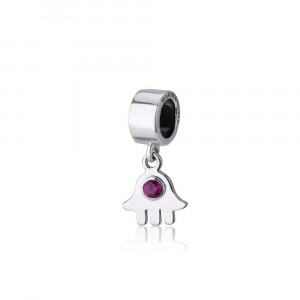 Hamsa charm in Sterling Silver with Ruby