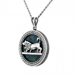 Sterling Silver Pendant with Lion & Eilat Stone Rafael Jewelry Jüdischer Schmuck