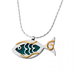 Sterling Silver Fish Pendant with Eilat Stone Rafael Jewelry
