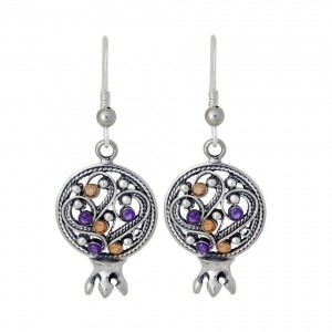 Sterling Silver Pomegranate Earrings with Gemstones by Rafael Jewelry Ohrringe
