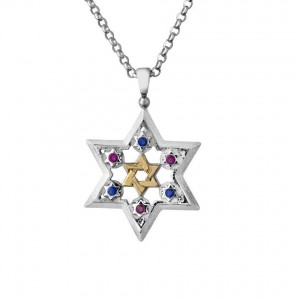 Rafael Jewelry Star of David Pendant in Sterling Silver with Gemstones Davidstern Kollektion