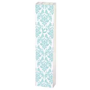 White Mezuzah with Turquoise Detailing Moderne Judaica