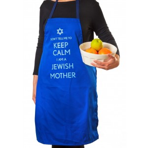 Apron in Blue Cotton with Jewish Mother Design Barbara Shaw