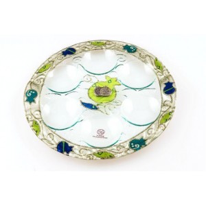 Rosh Hashanah Seder Plate with Blue Pomegranates in Glass Honigbehälter