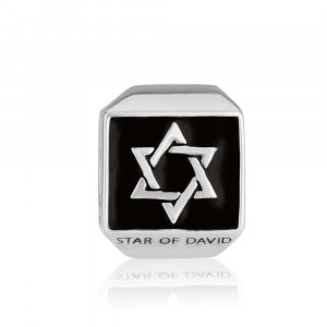 925 Sterling Silver Star of David Charm with a Black Enamel
