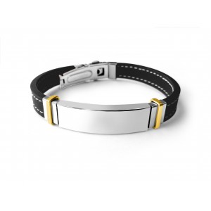 Men’s Bracelet in Leather and Stainless Steel  Jüdische Armbänder