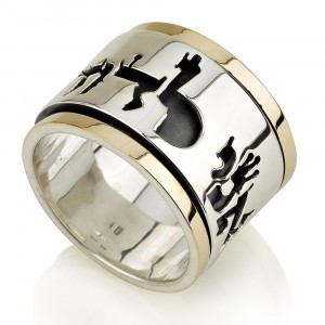 Sterling Silver and 14K Gold Torah Script Spinning Ring by Ben Jewelry
