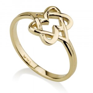 14K Yellow Gold Hearts and Star of David Ring by Ben Jewelry
