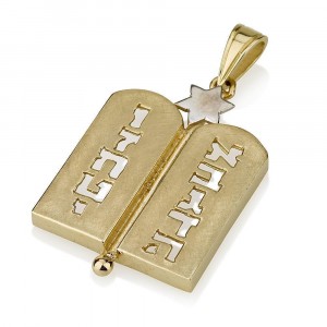 Ten Commandments Pendant Star of David in 14K Yellow Gold  Bar Mitzvah
