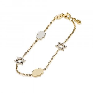 14K Yellow Gold Bracelet with Hamsa and Star of David Ben Jewelry Star of David Jewelry