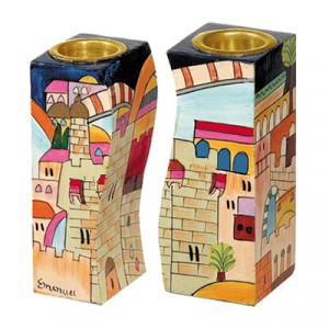 Yair Emanuel Fitted Shabbat Candlesticks with Holy City Depictions Suporte para Velas