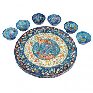 Yair Emanuel Wooden Passover Seder Plate with Peacocks