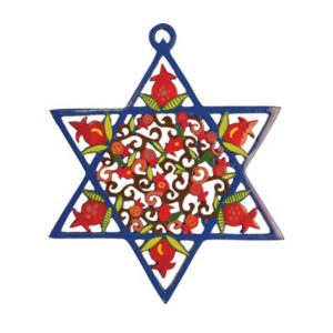 Yair Emanuel Laser Cut Hand Painted Star of David with Pomegranates Davidstern Kollektion