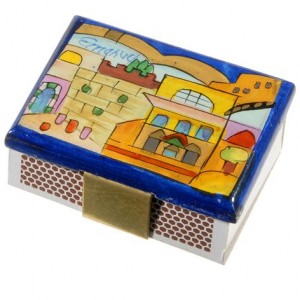 Yair Emanuel Kitchen Sized Wooden Matchbox Holder with Jerusalem City Vistas Streichholzschachteln