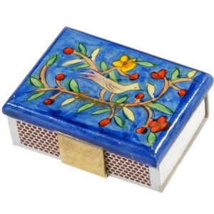 Yair Emanuel Kitchen Sized Wooden Matchbox Holder with Bird Motif Hanukkah
