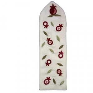 Yair Emanuel Raw Silk Embroidered Bookmark with Pomegranates in White Bürobedarf