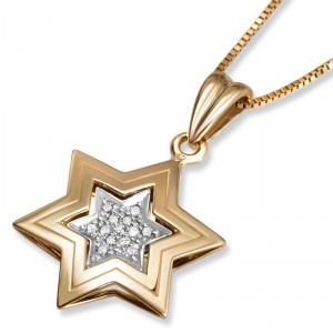 14K Gold Double Star of David Pendant with Diamonds Star of David Necklaces