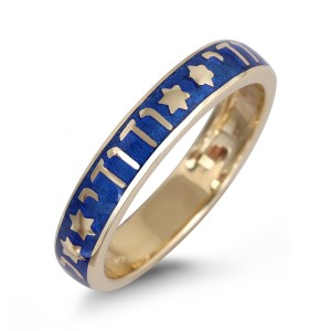 14K Yellow Gold and Blue Enamel Ani LeDodi Ring Featuring Stars of David Anbinder Jewelry