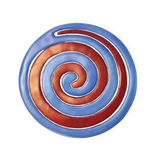 Yair Emanuel Anodized Aluminium Two Piece Trivet Set with Red and Blue Swirl Servierelemente