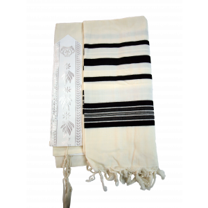 Weißer Prima AA Tallit mit schwarzen oder weißen Streifen aus dünnem Wollstoff Traditional Tallit