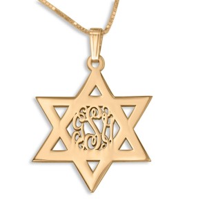 24K Gold-Plated Star of David Necklace With English Monogram Star of David Necklaces
