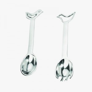 Yair Emanuel Aluminum Salad Spoon and Fork with Dove Design Geschirr